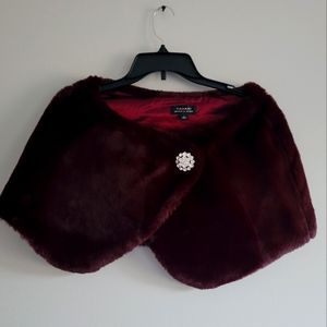 Tahari Women's Burgundy Faux-Fur Bridal Shawl/Shrug Jacket